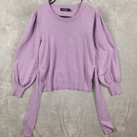 LAUREN Ralph Lauren Black Label Purple Romantic Knit Top With Self Belt Size L - Picture 4 of 12